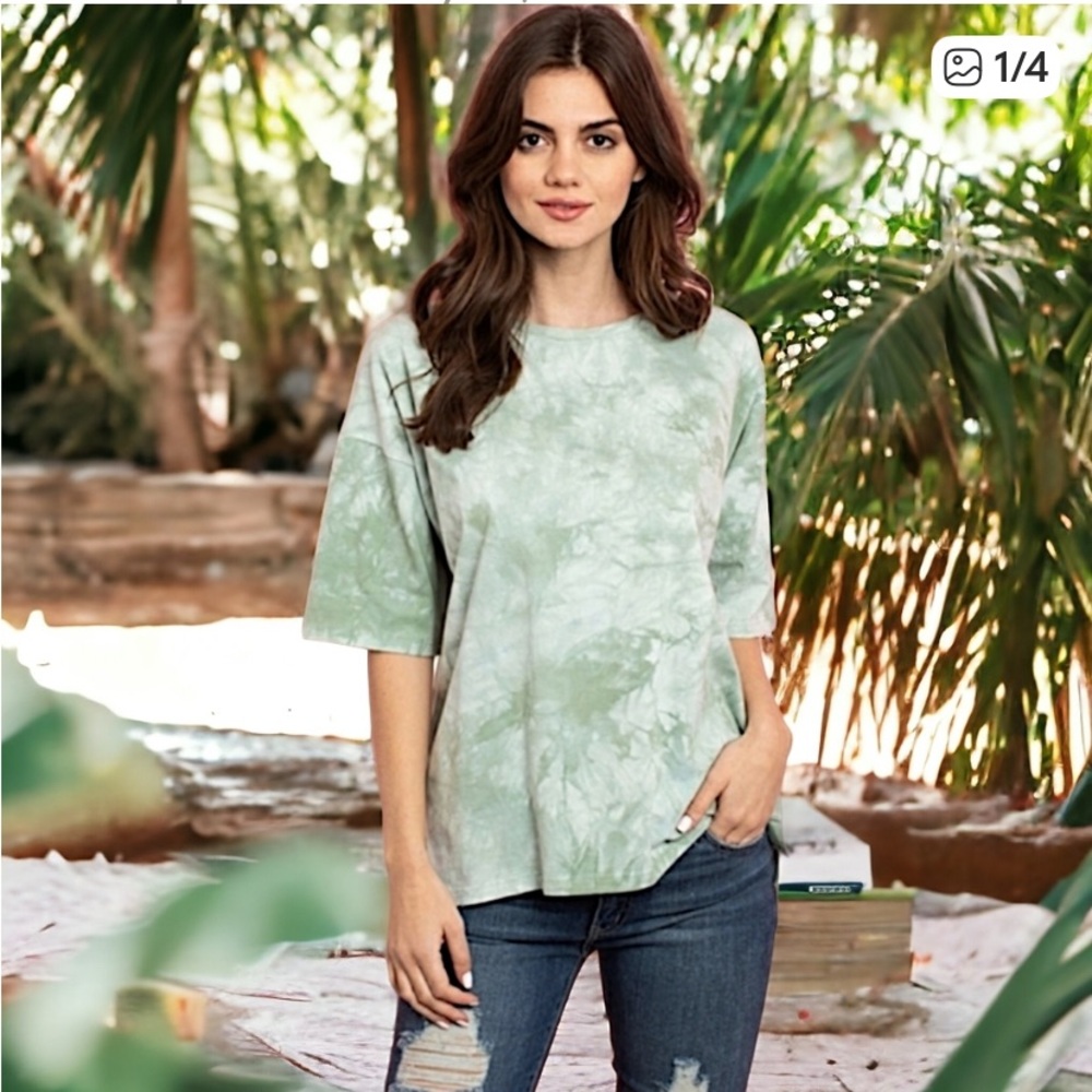 Chemistri Green Tie Dye Oversized Short Sleeve Tee Top